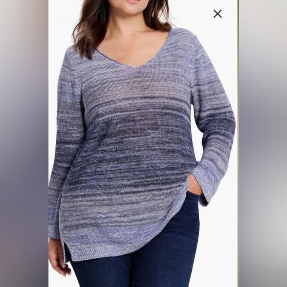 NIC+ZOE Lightweight Sweater Multi Blue Ombré Linen Blend XL